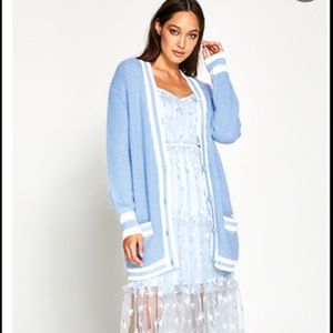 Alice McCall get the blues knitted contrast varsity cardigan in baby blue